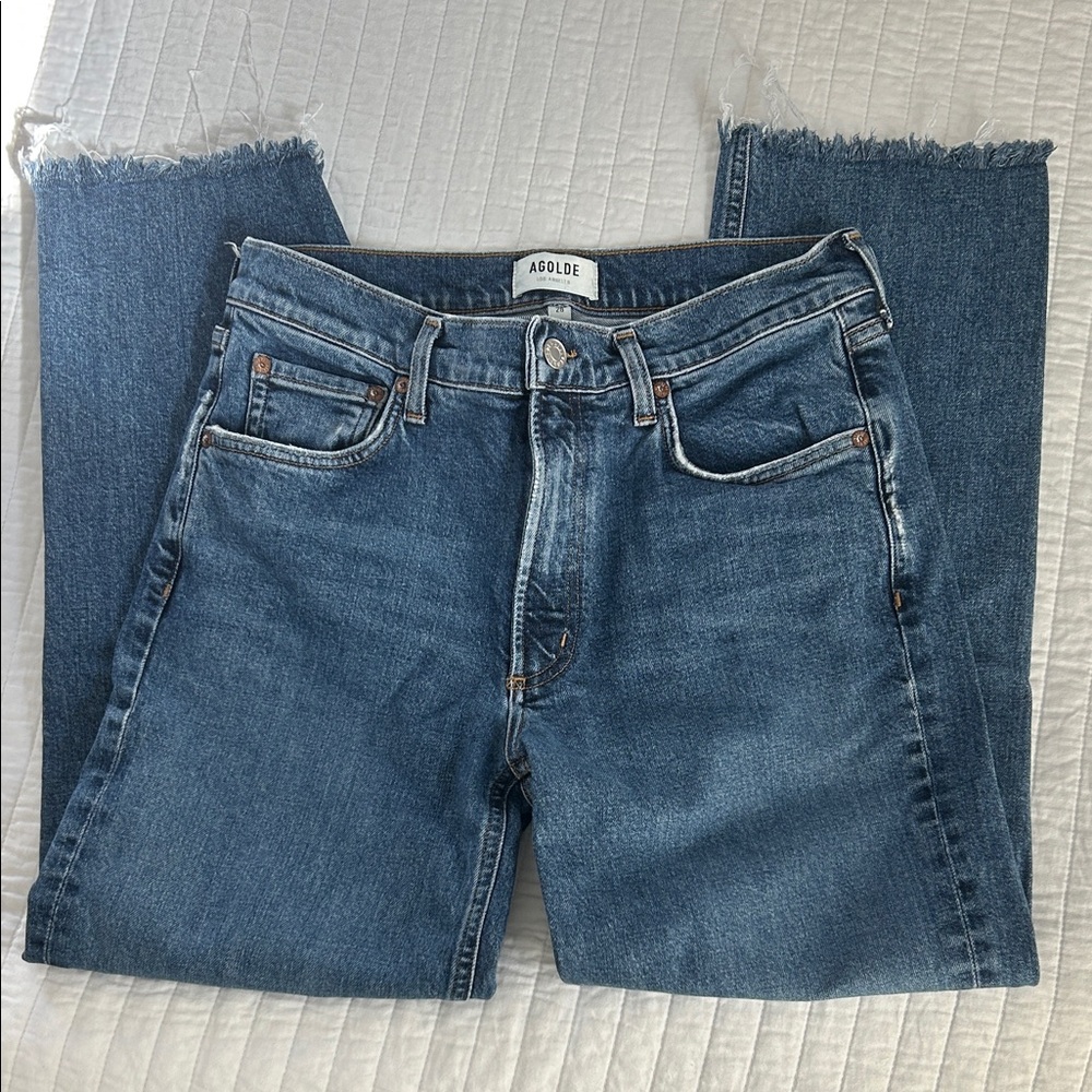 Agolde Classic Blue Frayed Hem Jeans